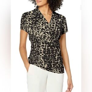 NWT DKNY Petite Women's Animal-Print Draped Blouse Size PL